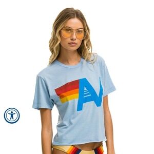 NWT L Aviator Nation LOGO BOYFRIEND TEE - ICE